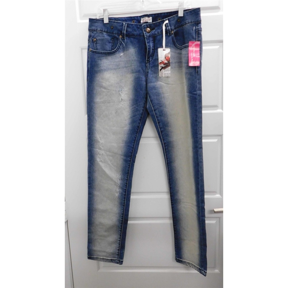 New Saphire Red PD94960 Blue Denim White Washed Stretch Jeans‎ sz 13/14